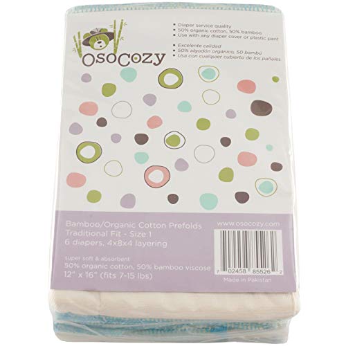 OsoCozy – Bamboo Organic Prefolds (6 Pack) – Ultra Soft, Bamboo Cotton Blend Baby Diapers – Eco-Friendly – Diaper Service Quality (DSQ) (7-15 lb.) (Infant 4x8x4)