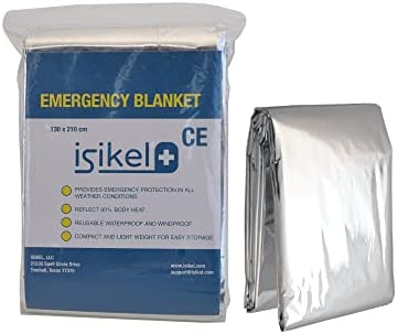 isikel Emergency Blankets with Reusable Design | Thermal Blanket to Retain Body Heat | Space Blanket with Mylar Perfect for Survival Kits and First Aid (200, Single)