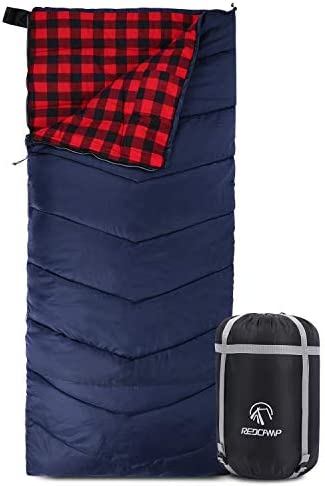 REDCAMP Cotton Flannel Sleeping Bag for Camping Backpacking, Adults Cold Weather Envelope Sleeping Bags with 2/3/4lbs Filling