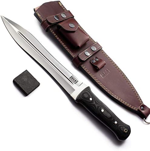 GCS Handmade Micarta Handle D2 Tool Steel Tactical Hunting Knife with leather sheath Full tang blade designed for Hunting & EDC GCS 269