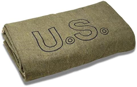 M MCGUIRE GEAR Military Style Wool Camping, Survival, and First Aid Blanket, 64″ x 90″, Embroidered U.S Logo, Olive Drab