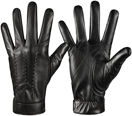 QUKOPSE Winter Leather Gloves for Men,Touchscreen Snow Driving Gloves with Cashmere Lining for Motorcycle Driving Riding