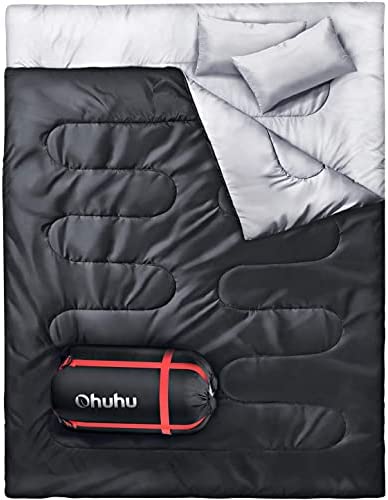 Double Sleeping Bag, Ohuhu Sleeping Bags for Adults with 2 Pillows 2 Person Sleeping Bag for Kids Waterproof Cold Weather Sleeping Bags for Family Teens Camping Backpacking Hiking Outdoor