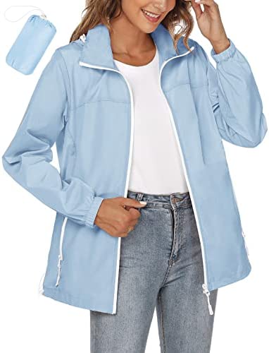Avoogue Women’s Waterproof Rain Jackets Packable Rain Coat Lightweight Outdoor Windbreaker with Hideaway Hood