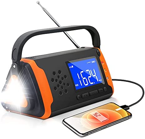 Emergency Weather Radio,Hand Crank Solar Radio 4000mAh Powered by USB Cable,AAA Batteries with AM/FM/NOAA Weather Alert,LED Flashlight,SOS Alarm for Emergency,Household and Outdoor