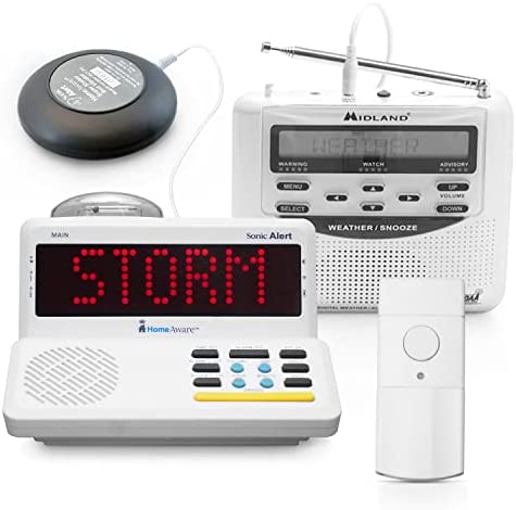 Sonic Alert White HomeAware Weather Bundle – Main Unit – NOAA Radio Alert – Emergency System – Compact Design – Bed-Shaker