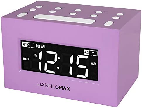 HANNLOMAX HX-111CR Alarm Clock Radio, PLL AM/FM Radio, Dual Alarm, White LED Display, Auto DST, Aux-in Jack. (Pink)