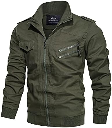 HJWWIN Men’s Lightweight Cotton Military Jackets Spring and Autumn Casual Outerwear with Pockets