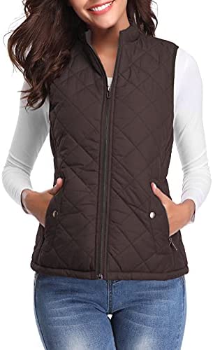 Fuinloth Women’s Quilted Vest, Stand Collar Lightweight Zip Padded Gilet