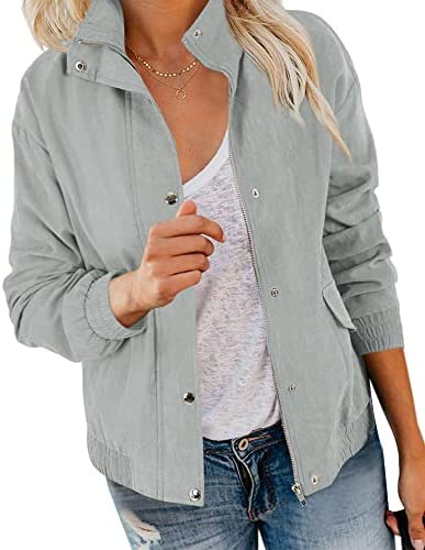 Valpweet Womens Military Anorak Jacket Lightweight Zip Up Snap Button Coat with Pockets