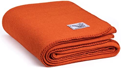 Woolly Mammoth Merino Wool Blanket – Large 66″ x 90″, 4LBS Camp Blanket | Throw for The Cabin, Cold Weather, Emergency, Dog Camping Gear, Hiking, Survival, Army, Outside, Outdoors – Orange