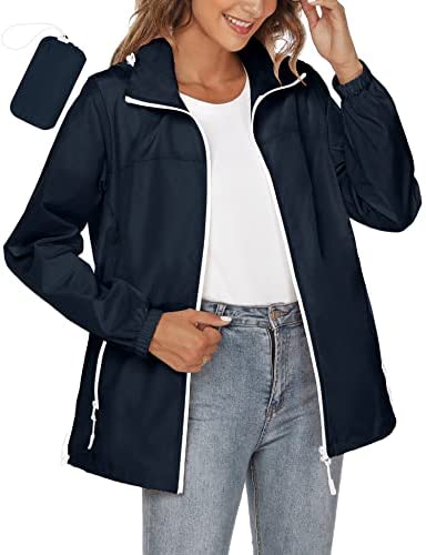 Avoogue Women’s Waterproof Rain Jackets Packable Rain Coat Lightweight Outdoor Windbreaker with Hideaway Hood