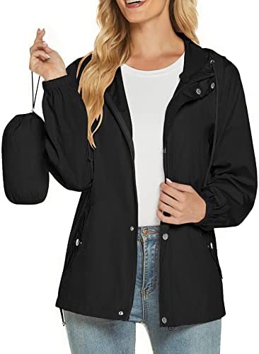 Avoogue Womens Casual Lightweight Jacket Outdoor Rain Jackets Waterproof Hooded Raincoat Packable Windbreaker Jacket