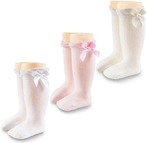 CozyWay Baby Girls Knee High Socks Newborn Little Kids Bow Long Stockings Infants Toddlers Ruffled Princess Cute Bow Socks