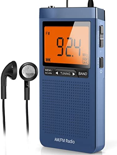 AM FM Portable Radio,Pocket Radio with Best Reception,Transistor Radio with Big Digital Screen, Sleep Timer,Stereo Earphone Jack, and Alarm Clock Operated by 2 AAA Batteries for Jogging, Walking(Blue)