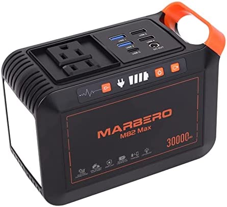 MARBERO Portable Power Bank 30000mAh Solar Generator Lithium Battery Supply 111Wh 110V/80W AC, DC, USB QC3.0, USB C, LED Flashlight for CPAP House Office Camping Emergency