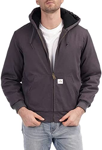 Men’s Quilted Flannel Lined Active Jacket Waterproof Cotton Duck Hooded Workwear Winter Coat
