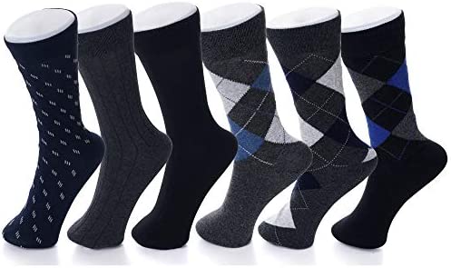 Alpine Swiss Mens Cotton 6 Pack Dress Socks Solid Ribbed Argyle Shoe Size 6-12
