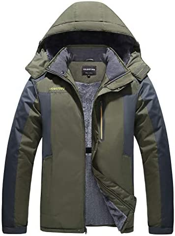 HOW’ON Men’s Snow Jacket Windproof Waterproof Ski Jackets Winter Hooded Mountain Fleece Outwear