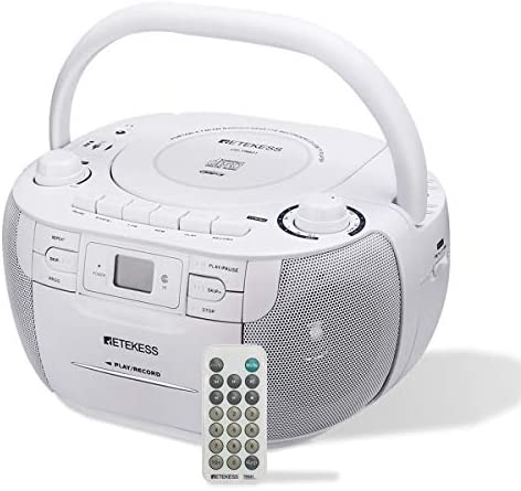 Retekess TR621 CD and Cassette Player Combo, Portable Boombox AM FM Radio, MP3 Player Stereo Sound with Remote Control, USB, TF Port, for Family(White)
