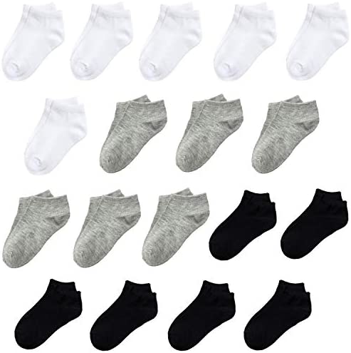 Janegio 18 Pairs Kids’ Low Cut Half Cushion Sport Ankle Socks Boys Girls Ankle Socks