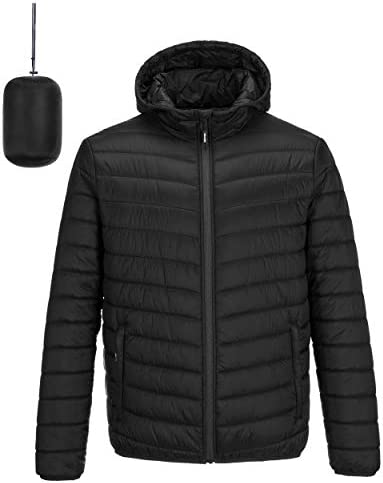 Outdoor Ventures Men’s Lightweight Packable Hooded Puffer Jacket Insulated Winter Coat for Snow Ski Traveling