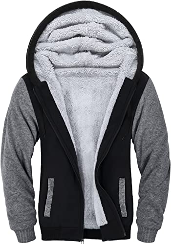 JACKETOWN Men’s Heavyweight Fleece Hoodies full Zipper Thick Sherpa Lined Sweatshirt Wool Warm Coat