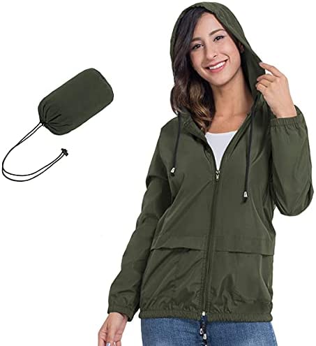 JTANIB Women’s Raincoat Waterproof Windbreaker Lightweight Hooded Outdoor Packable Fashionable Color Block Jacket