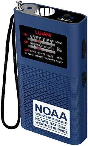 Pocket Weather Alert Radio NOAA/Am/Fm Pottable Transistor Receiver Powered 1500MAH Battery with Flashlight Emergency SOS Alarm Best Reception Best Sound Quality (Blue)