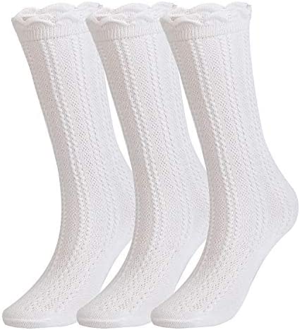 EPEIUS Baby Girls Knee High Socks Cotton Uniform Socks Tube Ruffled Stockings Newborn Infant Toddler (Pack of 3/5)