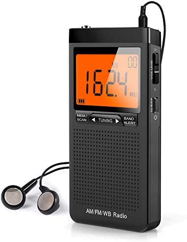 Greadio AM/FM Weather Alert Radio, Portable Transistor NOAA Radio with Best Reception, Battery Operated by 2 AAA batteries, LCD Display,Earphone Jack,Time Setting Pocket Radio for Home,Walking,Running