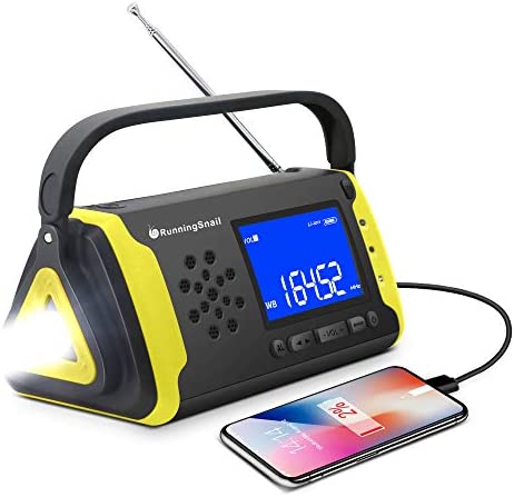 Emergency NOAA Weather Crank Solar Powered Portable Radio with 4000mAh Battery Power for Cell Phone, Bright Flashlight for Household Emergency and Outdoor Survival (097-Yellow)