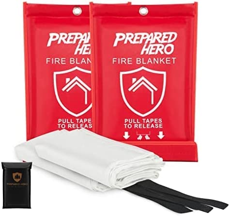 Prepared Hero Emergency Fire Blanket – 12 Pack – Fire Suppression Blanket for Kitchen, 40” x 40” Fire Blanket for Home, Fiberglass Fire Blanket