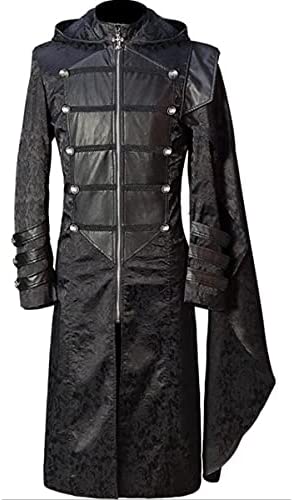 Oiefeen Men’s Gothic Hooded Jacket Men’s Punk Fashion Long Windbreaker Cape
