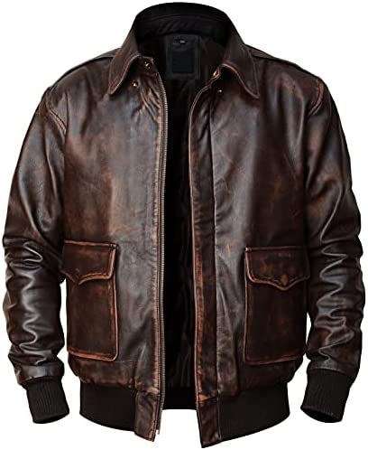 CHICAGO-FASHIONS A2 Airforce Mens Leather Jacket – Black/Distressed Brown Sheepskin Leather Jacket – Aviator Bomber Outerwear