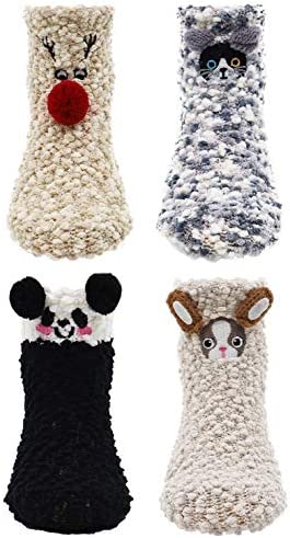 Lovful 4 Pairs Animal Super Warm Baby Fuzzy Soft Thick Socks