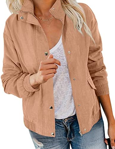 Valpweet Womens Military Anorak Jacket Lightweight Zip Up Snap Button Coat with Pockets