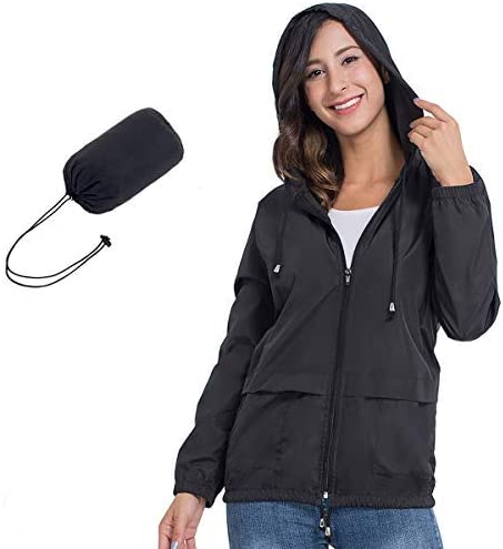 JTANIB Women’s Raincoat Waterproof Windbreaker Lightweight Hooded Outdoor Packable Fashionable Color Block Jacket