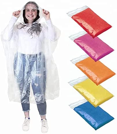 KUJOBUY Disposable Raincoat – 10 Pieces Disposable Raincoat Adult Emergency Waterproof Rain Coat Poncho Outdoors Hiking Camping Hood – RANDOM COLOR