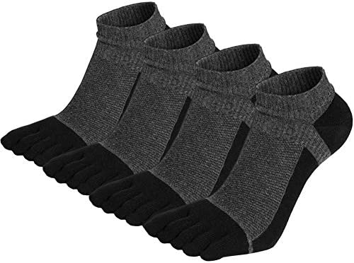 VWELL Toe Socks for Men Women Ankle Cotton Five Fingers Socks Low Cut Athletic Running Socks 4 Pairs Size 8-11