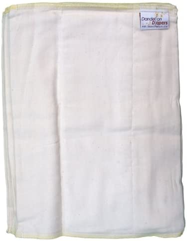 Dandelion Diapers 100% Organic Cotton Natural Unbleached DSQ Cloth Diaper Prefolds (Infant Size 2-6 Pack)