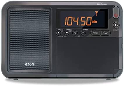 Eton – Elite Traveler AM/FM/LW/Shortwave Radio with RDS & Custom Leather Carry Cover, 500 Station Memory, Sleep Timer, Local/World Time Setting, Snooze Function, Orange LCD Display, Earphone Jack