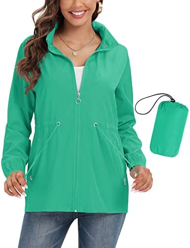 Avoogue Lightweight Rain Jackets Women Waterproof Raincoat Packable Hooded Rain Coats Outdoor Travel Windbreaker
