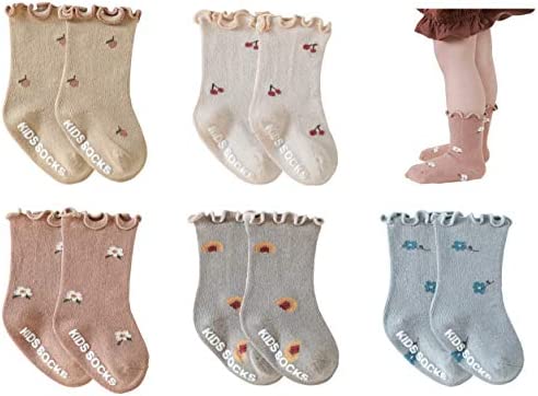 Baby Girls Ruffle Socks Toddler Ankle Floral Casual Socks Infant Non-Slid Dress Socks
