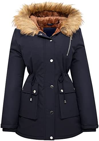 Garemcy Womens Winter Water-reprllent Coat Thicken Puffer Jacket Warm Fleece Lined Parka With Fur Hood Coat