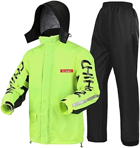 iCreek Motorcycle Rain Suit for Men & Women Waterproof Rain Gear Resistant Raincoat Outdoor Fashion with Hood