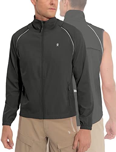 Little Donkey Andy Men’s Quick-dry Running Jacket, Convertible UPF 50+ Cycling Jacket Windbreaker with Removable Sleeves