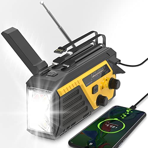 【2023 Newest】6000mAh Emergency Hand Crank Radio, AM FM NOAA Weather Radio, Survival Emergency Weather Radio with Portable Phone Charger, 3 Modes Flashlight, SOS Alarm for Hurricane, Outdoor Emergency