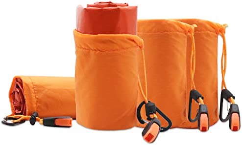 ini moni Emergency Survival Blankets Pack of 4 Extra-Thick Thermal Space Blanket with Whistle, Waterproof Ultralight Outdoor Survival Gear for Hiking, Camping, Running (Orange)