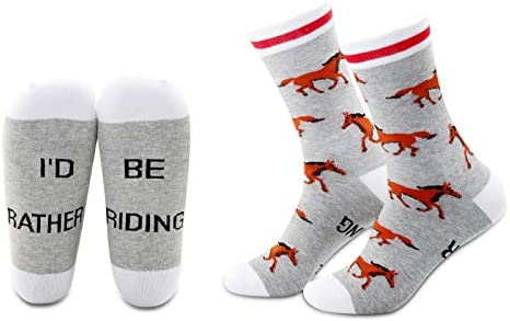MBMSO 2 Pairs Horse Socks I’d rather be Riding Socks Equestrian Socks Horse Gifts for Horse Lovers